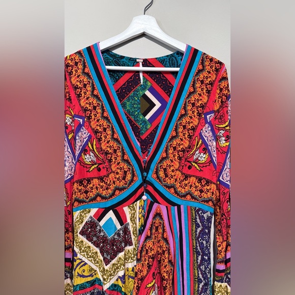 FREE PEOPLE MAXI DRESS WOMEN M Travel Vacation Boho Multicolor Button - Picture 11 of 16